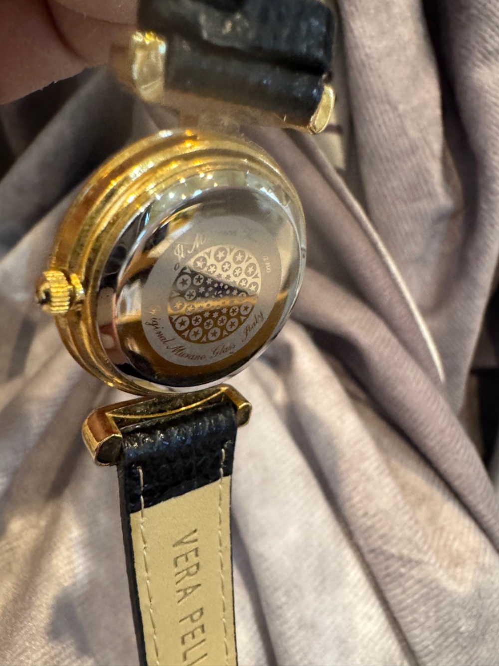 Murano Gold-Tone Case Watch with Black Leather Strap‎ new needs battery no box - Picture 5 of 7